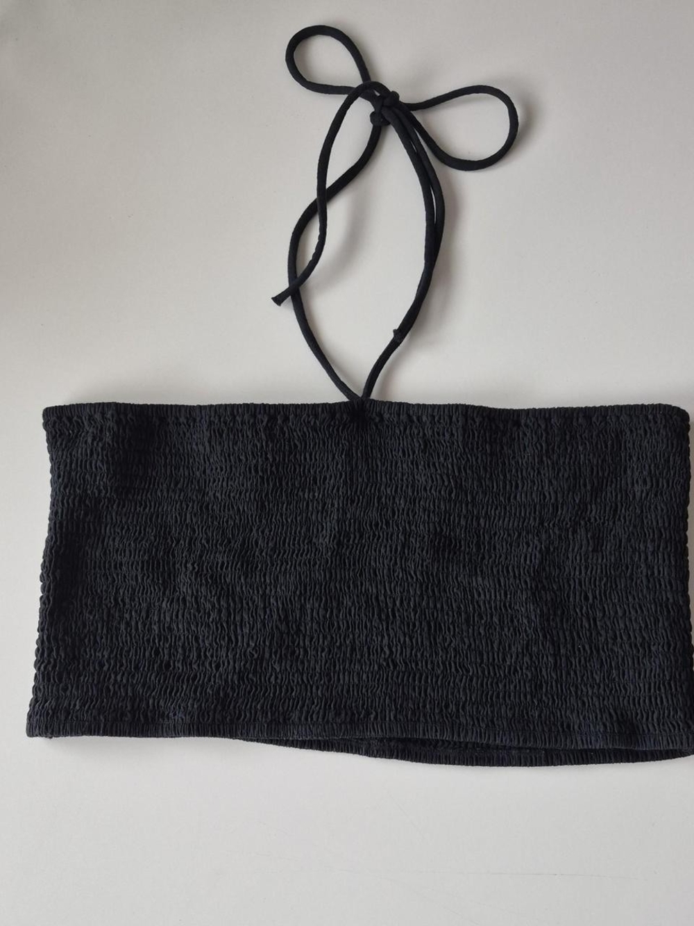 Black Smocked Tube Top with Halter Tie